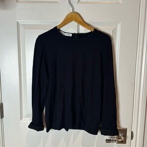 Akris Punto black shirt with pin stripe details.